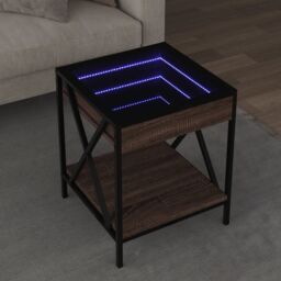 Berkfield Home Coffee Table with Infinity LED Brown Oak 40x40x49 cm - Size: 40 x 40 x 49 cm - thumbnail 1