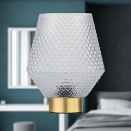 First Choice Lighting Set of 2 Porter - Battery Operated Satin Brass Lamps Clear Tex Glass in Gold - thumbnail 6