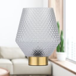 First Choice Lighting Set of 2 Porter - Battery Operated Satin Brass Lamps Clear Tex Glass in Gold - thumbnail 7