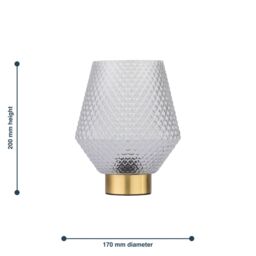 First Choice Lighting Set of 2 Porter - Battery Operated Satin Brass Lamps Clear Tex Glass in Gold - thumbnail 8