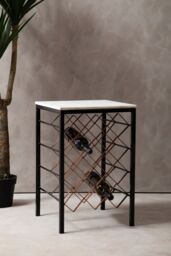 Orsina Modern White Marble & Iron Wine Rack Table, Geometric Iron Framed Wine Storage Cabinet, Decorative Wine Table - thumbnail 3