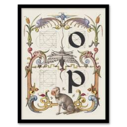 "Artery8 Pictorial Letter Guide O & P Calligraphy Framed Wall Art Print in White - Size: W12"" x H16""" - thumbnail 1