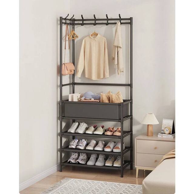 KORVIXA Closet Clothes Rail Hanging Rack Shoes Storage Basket in Black - Size: 800mm - image 1
