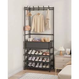 KORVIXA Closet Clothes Rail Hanging Rack Shoes Storage Basket in Black - Size: 800mm - thumbnail 1