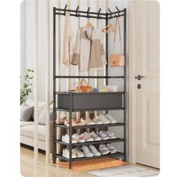 KORVIXA Closet Clothes Rail Hanging Rack Shoes Storage Basket in Black - Size: 800mm - thumbnail 3