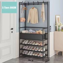 KORVIXA Closet Clothes Rail Hanging Rack Shoes Storage Basket in Black - Size: 800mm - thumbnail 2