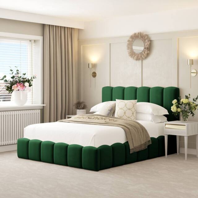 "Bed Choices Mayfair Upholstered Bubble Bed Frame with 54"" Headboard in Green - Size: Double" - image 1