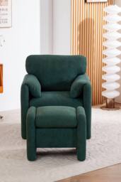 Living and Home Chenille Upholstered Armchair with Footstool in Green