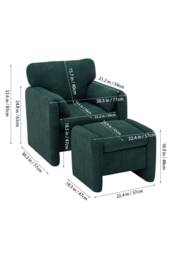 Living and Home Chenille Upholstered Armchair with Footstool in Green - thumbnail 3