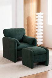 Living and Home Chenille Upholstered Armchair with Footstool in Green - thumbnail 2