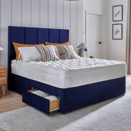 PARADISE BEDS LTD Luxe Divan Bed Set with storage drawers, Mattress & Headboard in Dark Blue - Size: Double - thumbnail 1
