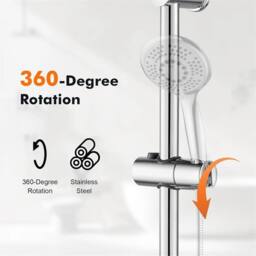 VOGREX Wall Mounted Shower Riser Rail 61cm with Soap Dish Bracket in Silver - thumbnail 4