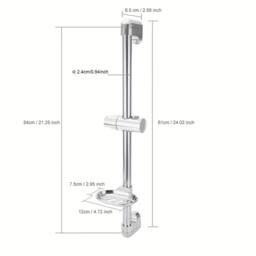 VOGREX Wall Mounted Shower Riser Rail 61cm with Soap Dish Bracket in Silver - thumbnail 2