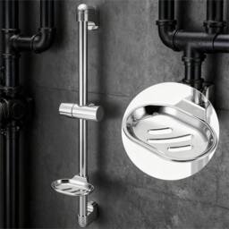 VOGREX Wall Mounted Shower Riser Rail 61cm with Soap Dish Bracket in Silver - thumbnail 3