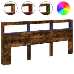 Berkfield Home Headboard Cabinet with LED Smoked Oak 220x17x102 cm in Brown - Size: 220 x 17 x 102 cm - thumbnail 2