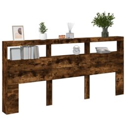 Berkfield Home Headboard Cabinet with LED Smoked Oak 220x17x102 cm in Brown - Size: 220 x 17 x 102 cm - thumbnail 5