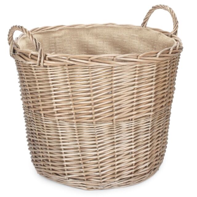 Red Hamper Large Chestnut Finish Wicker Round Lined Log Basket in Natural - image 1