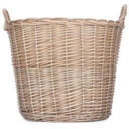 Red Hamper Large Chestnut Finish Wicker Round Lined Log Basket in Natural - thumbnail 3