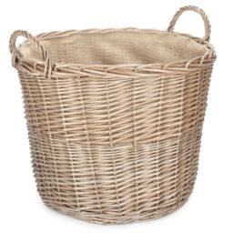 Red Hamper Large Chestnut Finish Wicker Round Lined Log Basket in Natural - thumbnail 1