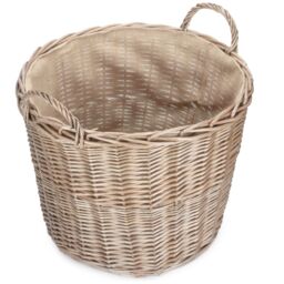 Red Hamper Large Chestnut Finish Wicker Round Lined Log Basket in Natural - thumbnail 2