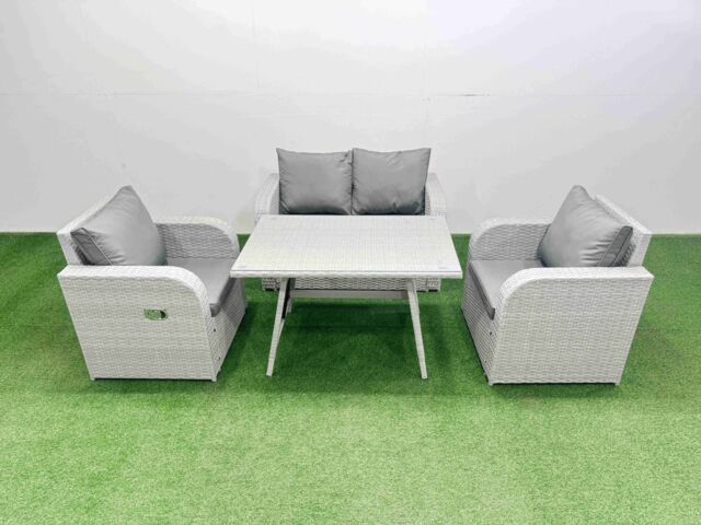 Fimous Light Grey PE Wicker Rattan Garden Furniture Set Reclining Chair - image 1