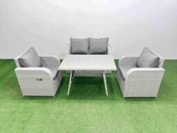 Fimous Light Grey PE Wicker Rattan Garden Furniture Set Reclining Chair - thumbnail 1