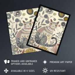 "Artery8 Rustic Cat Wildflower Field Bright Floral Pattern Wall Art Print in Beige - Size: W12"" x H16""" - thumbnail 2