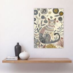 "Artery8 Rustic Cat Wildflower Field Bright Floral Pattern Wall Art Print in Beige - Size: W12"" x H16""" - thumbnail 4