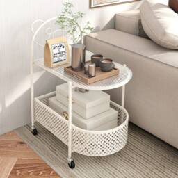 KORVIXA Mobile Glass Coffee Table 2-Tier in White - Size: 100 cm - thumbnail 3