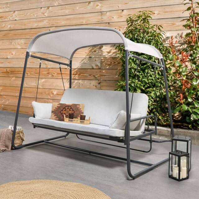 Wyld and Coco 3-Seater Patio Swing Grey Mesh - Water-Repellent Seats - image 1