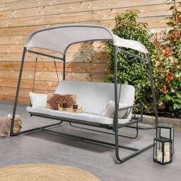 Wyld and Coco 3-Seater Patio Swing Grey Mesh - Water-Repellent Seats