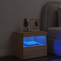 Berkfield Home Bedside Cabinet with LED Lights Sonoma Oak 50x40x45 cm in Brown - Size: 50 x 40 x 45 cm - thumbnail 4