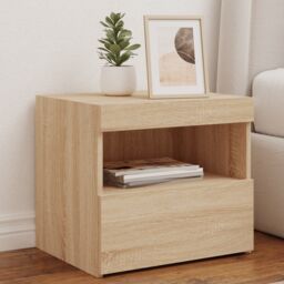 Berkfield Home Bedside Cabinet with LED Lights Sonoma Oak 50x40x45 cm in Brown - Size: 50 x 40 x 45 cm - thumbnail 1