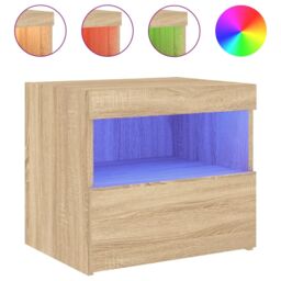 Berkfield Home Bedside Cabinet with LED Lights Sonoma Oak 50x40x45 cm in Brown - Size: 50 x 40 x 45 cm - thumbnail 2