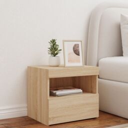 Berkfield Home Bedside Cabinet with LED Lights Sonoma Oak 50x40x45 cm in Brown - Size: 50 x 40 x 45 cm - thumbnail 3