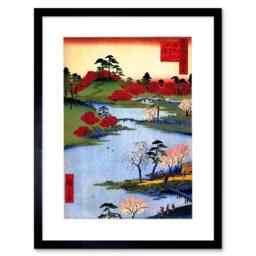 "Artery8 Painting Japanese Woodblock Colourful Trees River Framed Art Print - Size: W12"" x H16""" - thumbnail 1