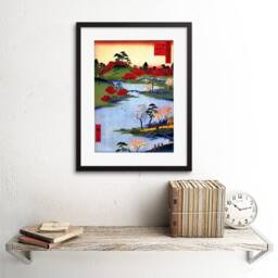 "Artery8 Painting Japanese Woodblock Colourful Trees River Framed Art Print - Size: W12"" x H16""" - thumbnail 2