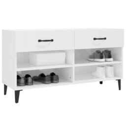 Berkfield Home Shoe Cabinet High Gloss White 102x35x55 cm Engineered Wood - Size: 102 x 35 x 55 cm - thumbnail 4