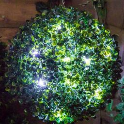 Primrose Pair of 28cm Solar Powered LED Artificial Topiary Ball 'The Little Buxus Ball' in Green - thumbnail 3