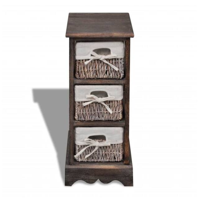 Berkfield Home Wooden Storage Rack 3 Weaving Baskets Brown - image 1
