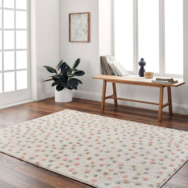 Livabliss Rodos-Modern Beige Black Grey Pink Soft Plush Pile Living Bedroom Rug in Ivory - Size: 160 cm x 215 cm - image 1