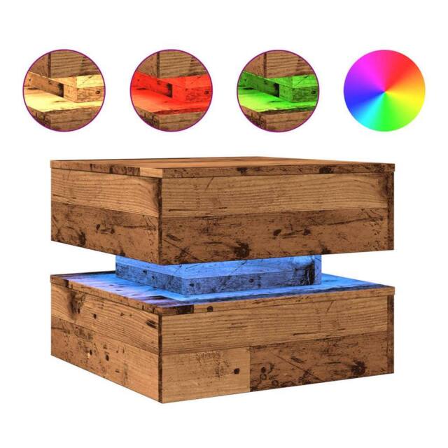 Berkfield Home Coffee Table with LED Lights Old Wood 50x50x40 cm in Brown - Size: 50 x 50 x 40 cm - image 1