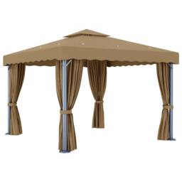 Berkfield Home Gazebo with Curtain 3x3 m Taupe Aluminium in Beige - thumbnail 4