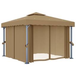 Berkfield Home Gazebo with Curtain 3x3 m Taupe Aluminium in Beige - thumbnail 3
