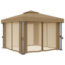 Berkfield Home Gazebo with Curtain 3x3 m Taupe Aluminium in Beige - thumbnail 1