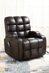 More4Homes Regal Bonded Leather Recliner Rocking Swivel Heat & Massage Chair in Brown - thumbnail 1