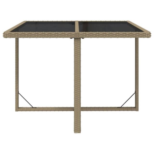 Berkfield Home Garden Table Beige 109x107x74 cm Poly Rattan & Glass - Size: 109 x 107 x 74 cm - image 1