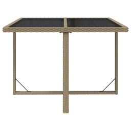 Berkfield Home Garden Table Beige 109x107x74 cm Poly Rattan & Glass - Size: 109 x 107 x 74 cm - thumbnail 1