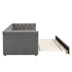 Merax 3ft Single Velvet Upholstered Daybed Sofa Bed with Pull-Out Trundle in Grey - thumbnail 8