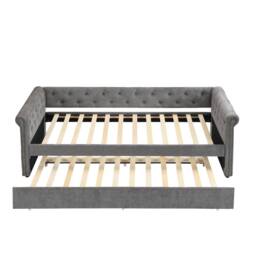 Merax 3ft Single Velvet Upholstered Daybed Sofa Bed with Pull-Out Trundle in Grey - thumbnail 6